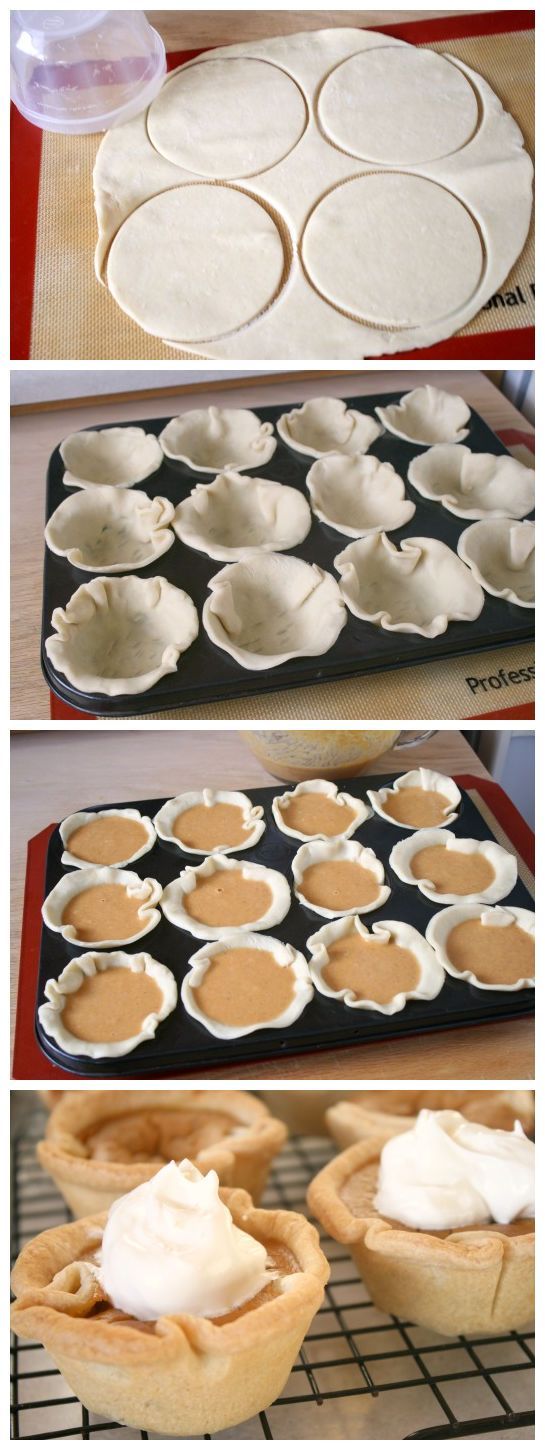 Mini #PumpkinPies in a Muffin Tin. They make for perfect individual portions. These would be a great way to prepare your pie for