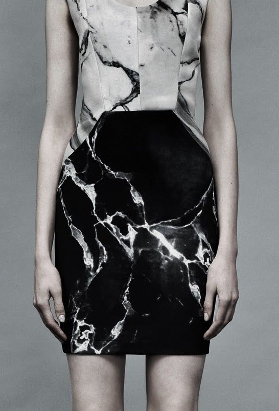 Monochromatic Marble Dress – marble printed pattern fashion // Robert Rodriguez Spring 2014