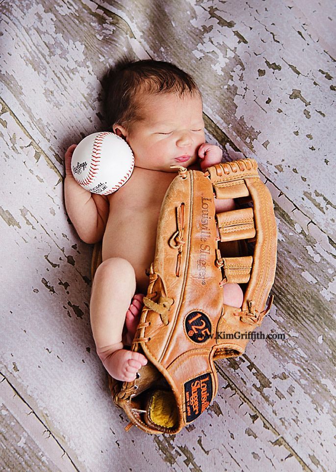 Newborn Baby Boy Picture with baseball glove | Newborn portraits | Waldorf Md | Newborn with twin sisters