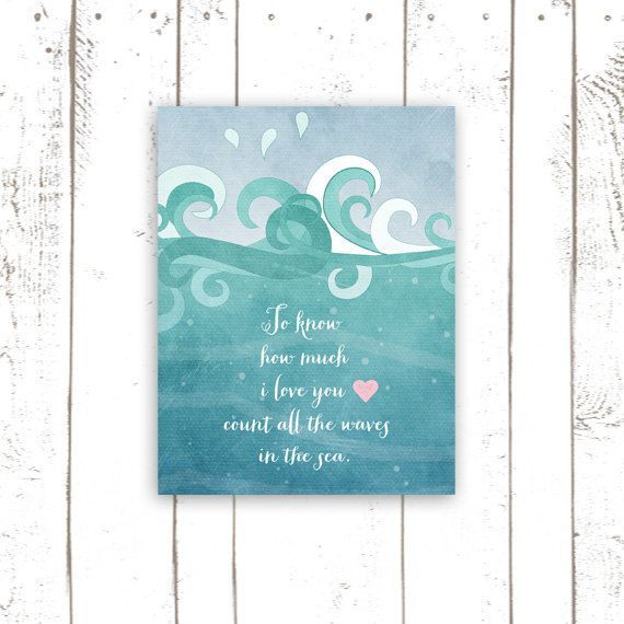 Nursery Quote Art Print – Ocean Waves Typography – Count All the Waves in the Sea