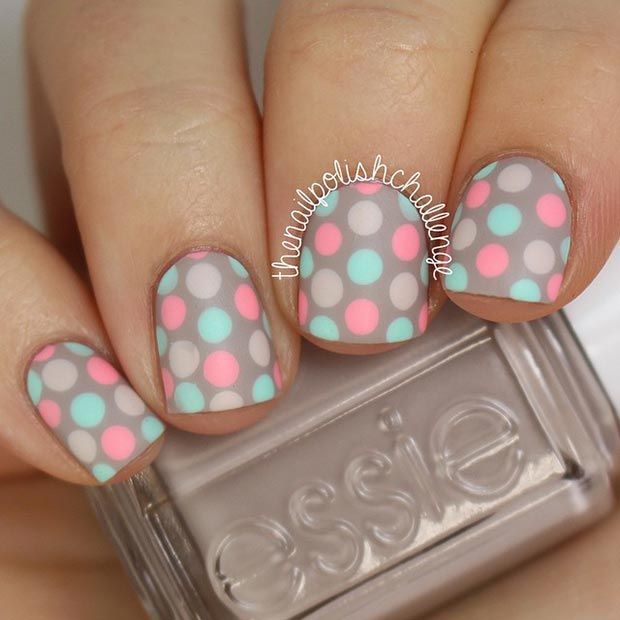 Pastel Matte Polka Dot Nail Design for Short Nails