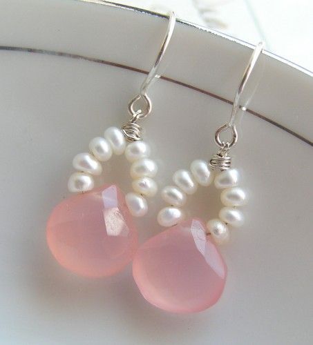 pink chalcedony & freshwater seed pearls