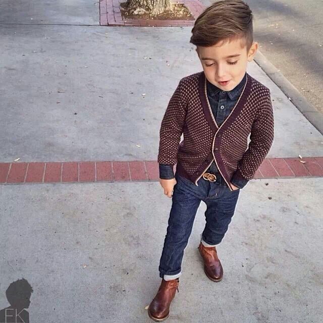 Swanky ;)  (Boot-cut jeans and a different color cardigan)  This makes me happy, cool looking kid!