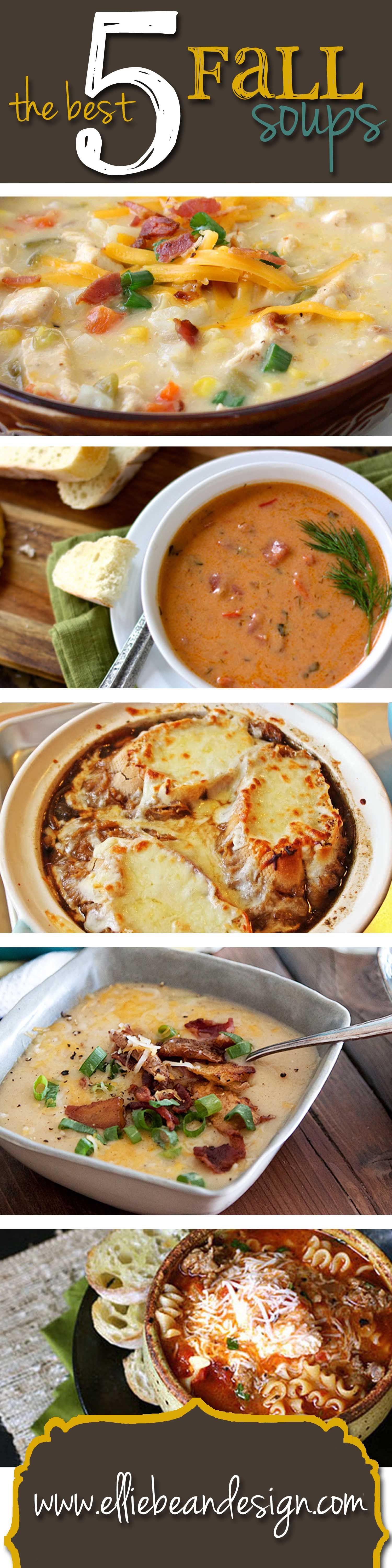 The Best 5 Fall Soup Recipes – Although I will stick with Julia Childs French Onion Soup recipe, these are great for fall, winter,