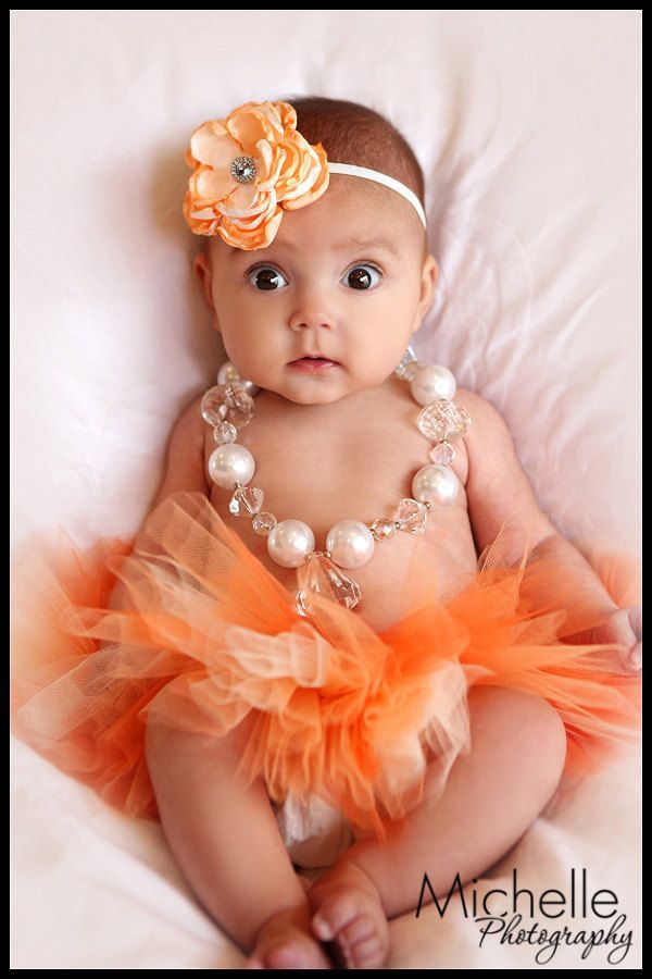 Tutu Newborn Infant Baby Girl Tutu with Matching Flower Headband, Peaches N Cream, Photo Prop, Birth Announcement. $29.50, via