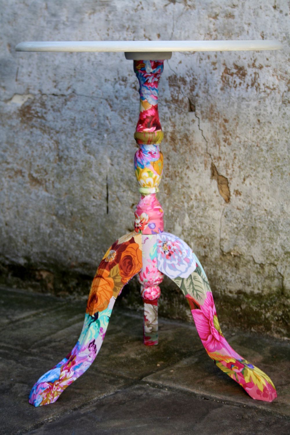 Upcycled floral decoupage side table.