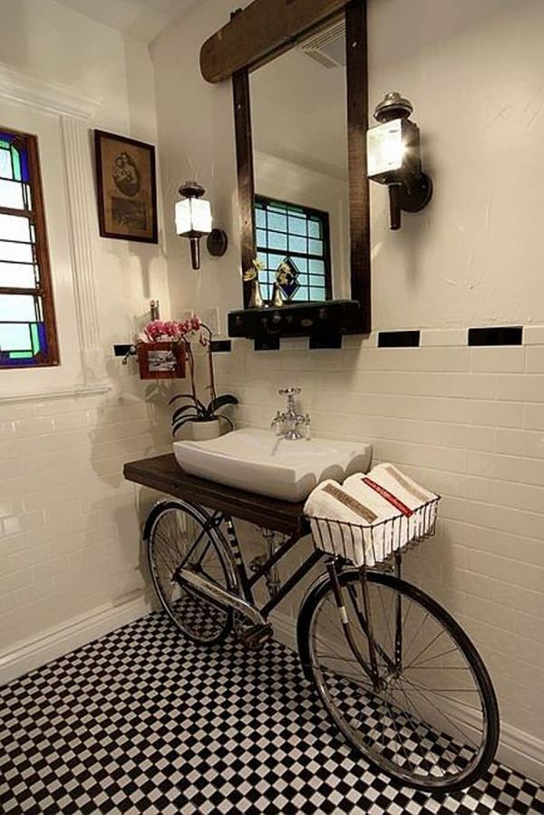 Upcycling konzept mit Fahrrad vintage badezimmer waschbecken