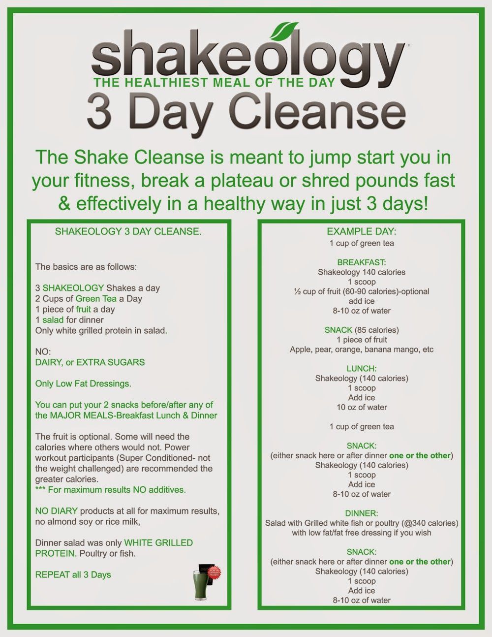 21 day fix meal plan, 3 day shakeology cleanse,