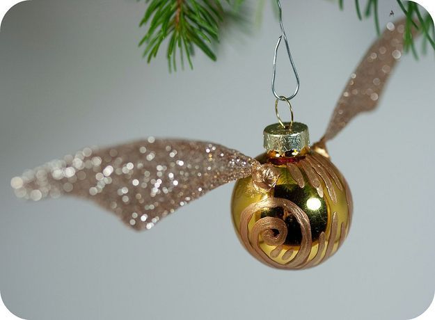 21. Golden Snitch Ornament | 24 Crafts To Totally Geek OutAbout, Dont wait until Christmas  make a snitch and find a place to hang