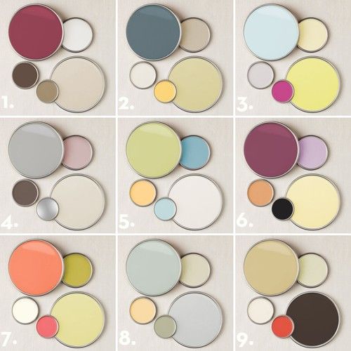9 designer chosen paint color palettes for adding subtle pops of color.  Each palette has paint color names and inspiration for