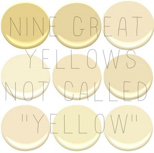 9 of the 10 most popular Benjamin Moore Yellows: Concord Ivory, desert Tan, Hemplewhite Ivory, Mannequin Cream, Montgomery White,