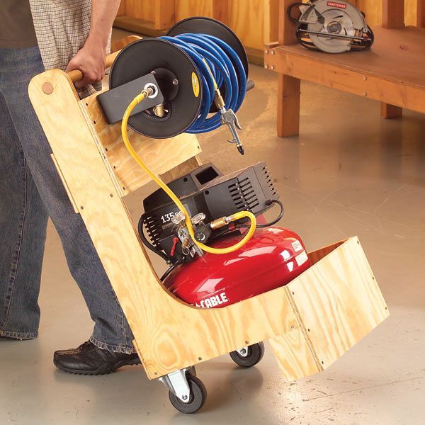 Air Compressor Cart… make this but bigger for storage and easy access.