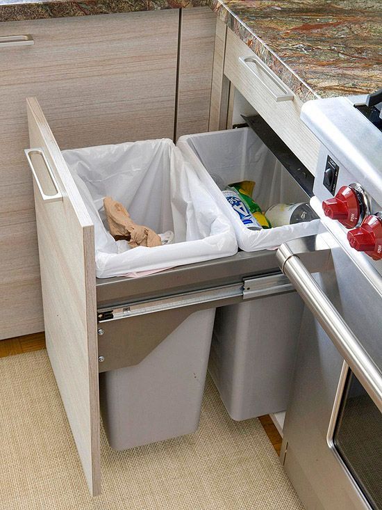 An absolute dream of mine when kitche is remodeled (lol)- tucked away, slide out garbage and recycle!