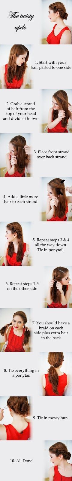 An adorable updo with how-to instructions. Tuck flowers into it when attending a special event, wear it on a hot day, or speed up