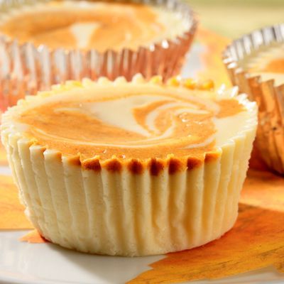 Another pinner posted: Individual swirled pumpkin cheesecakes. These were easy, and since there was no crust it was easy to make