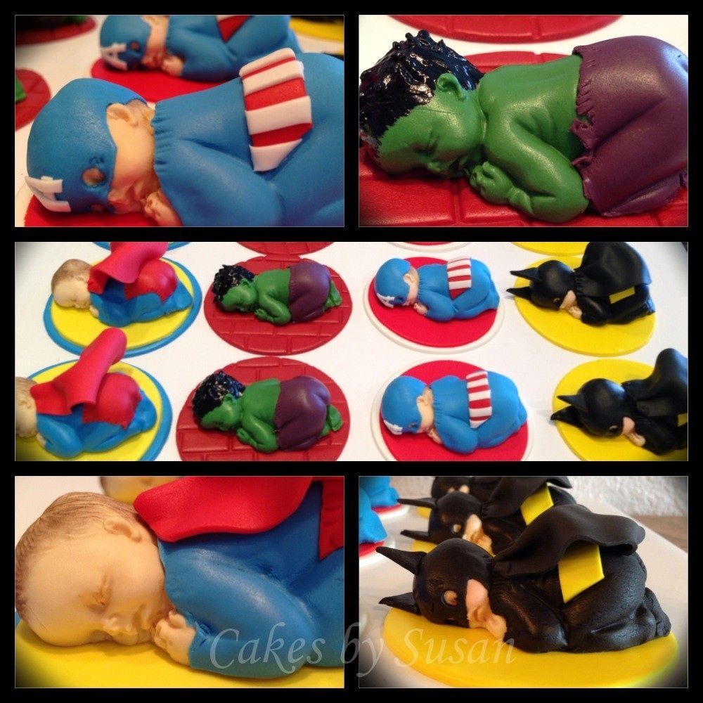 – Avenger babies cupcake toppers   I flipping love this. Unique idea for the baby mold.