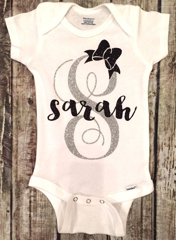 Baby Girl Sparkle Onesie Monogram Letter Onesie Name by ALGDezigns