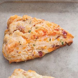 Bacon, cheddar, and chives scones.  Stop by a local coffee shop and had one today. I’ll be making these this evening.  The hubby