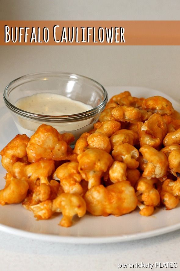 Baked Buffalo Cauliflower – a great vegetarian, low calorie alternative to chicken wings. Pinned over 375K times!