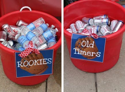 basbeball decorarions – old timers | Baseball party drink pales for rookies and old timers