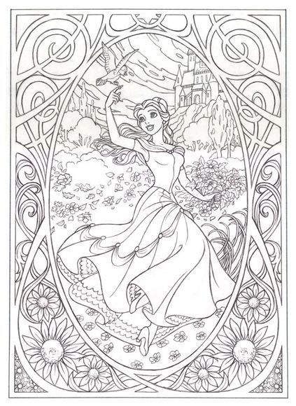 Belle beauty and the beast colouring page – very intricate – for older children and adults