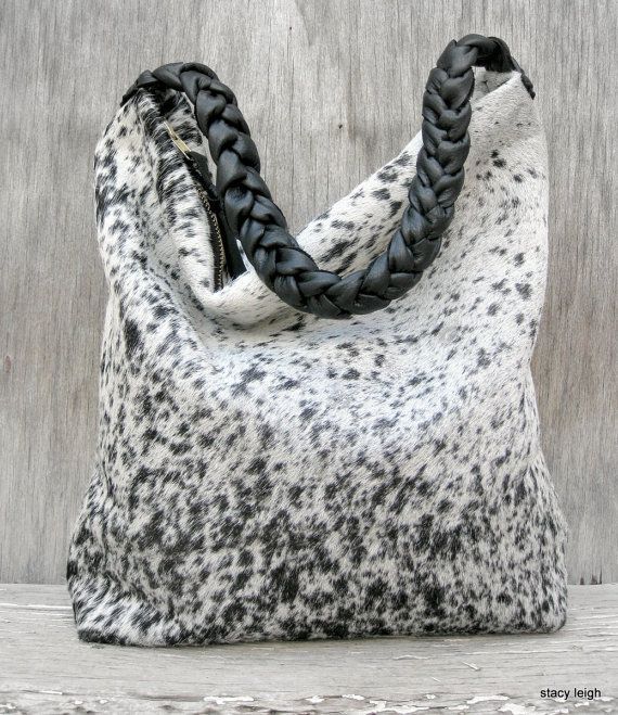 Black and White Speckled Cowhide Leather Hobo Bag