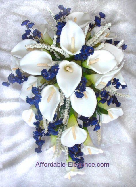 Blue+Silk+Flowers+for+Weddings | … Blue White Calla Lily Lilies Cascade Bouquet Silk Wedding Flowers