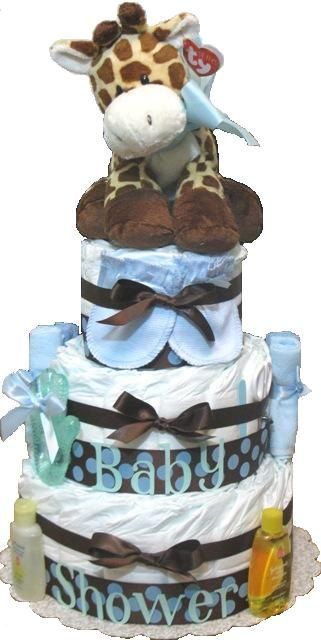 Boy Diaper Cake (I LOVE making diaper cakes, so fun and very cute and contain a TON of stuff)