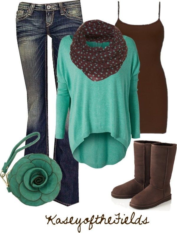 brown and blue/green outfit with Ugg