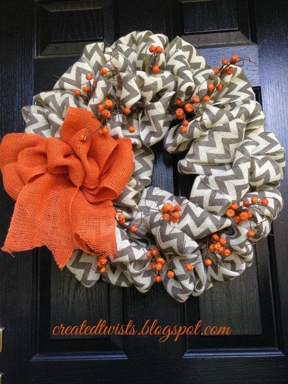 Burlap Chevron Wreath with Red Burlap Roses by CreatedTwists