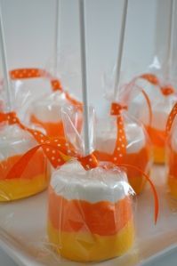 Candy corn marshmallows… fun for a Halloween bake sale!