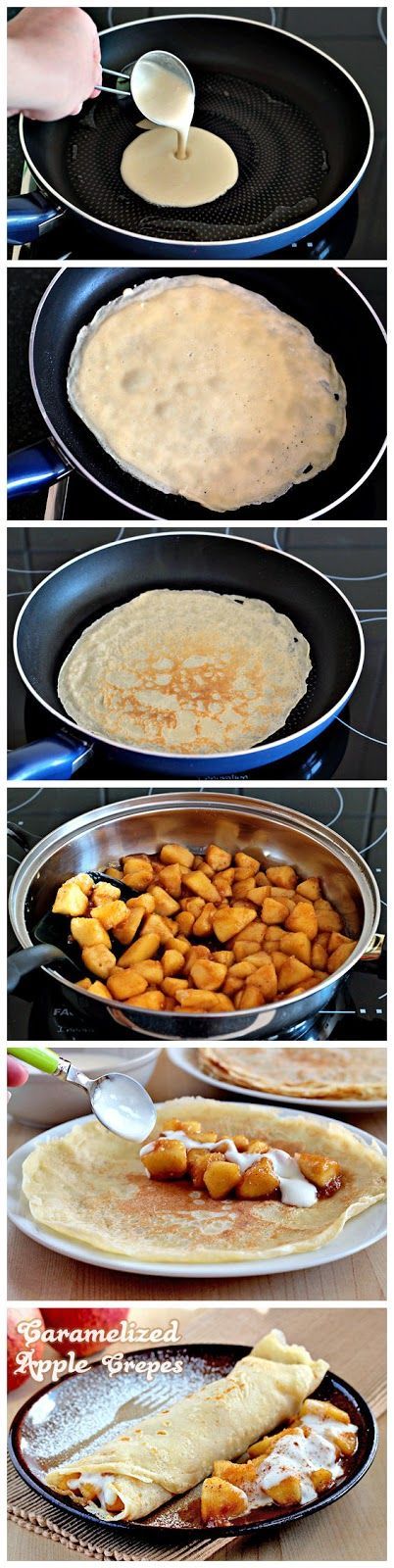 Caramelized Apple Crepes – yum.  Could also make caramelized banana crepes.  All can be made in advance.