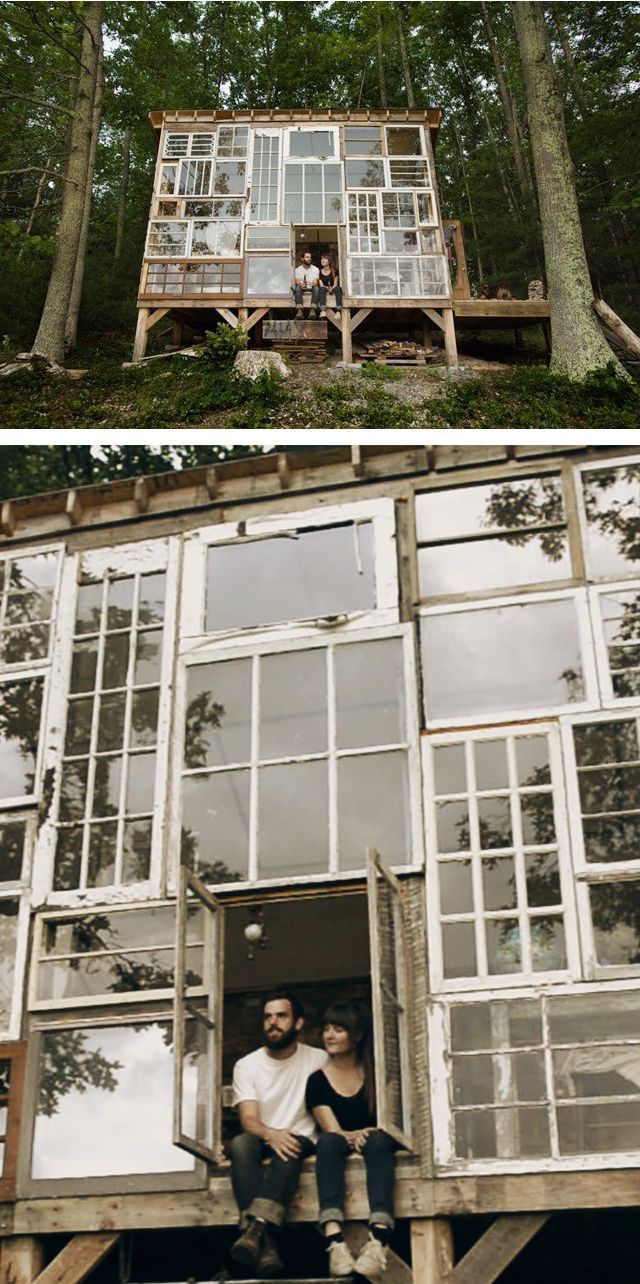 Charming Cabin, located in the mountains of West Virginia,  built for $500 with Repurposed Windows by photographer Nick Olson and