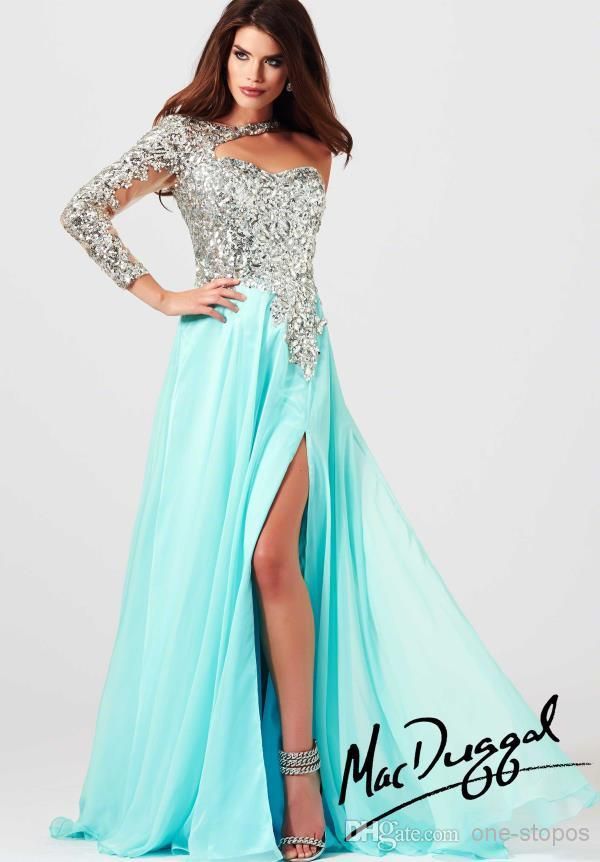 Cheap Prom Dresses – Discount One Shoulder Long Sleeve Prom Dresses Sheer Sequin Online with $115.92/Piece | DHgate
