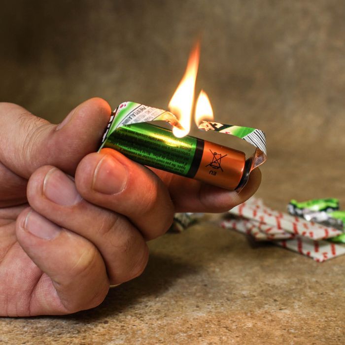 Chewing Gum and a battery can be used Fire Starter – Use the foil-backed wrapper to short circuit an AA battery and create a