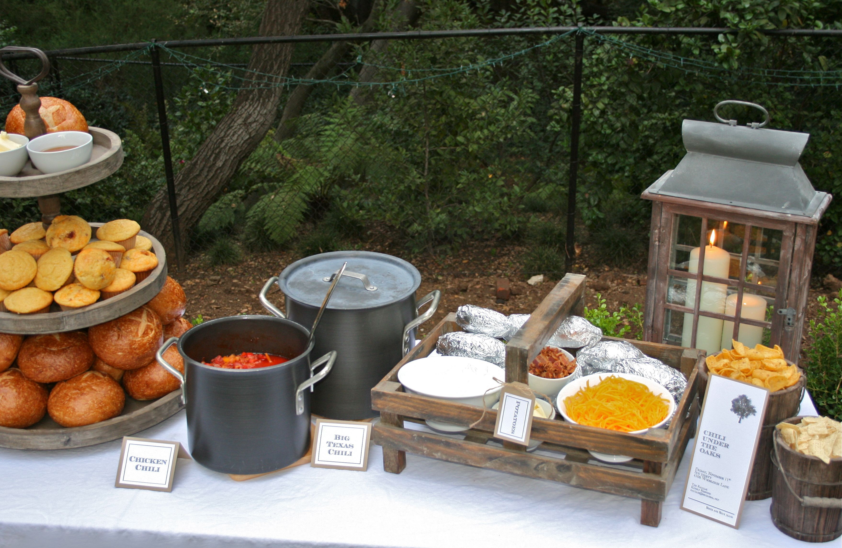 Chili Under the Oaks:  Fall Food Party. This would be awesome as a chili cook off/pot luck style !!