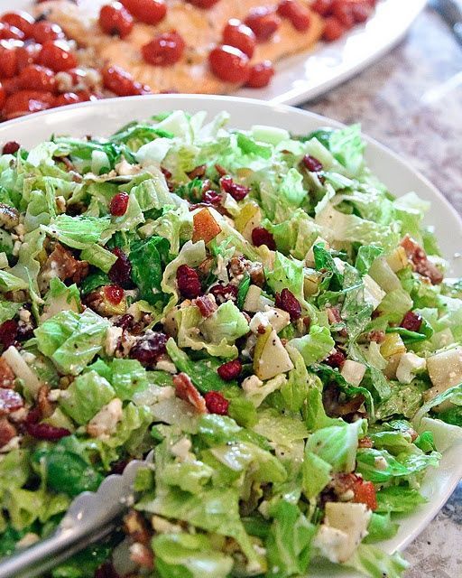 chopped salad to DIE for! With pears, cranberries, pecans, romaine  Yum!