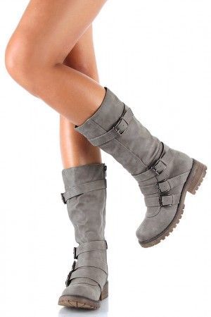 Combat Buckle Riding Mid Calf Boot $38.50! Finally a boot with some tread on the bottom!