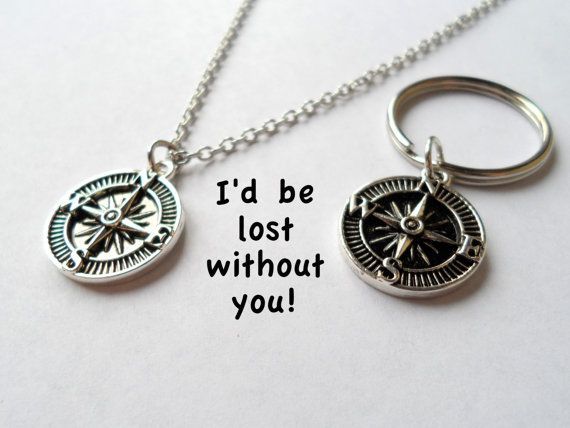 Couple Keychain, Compass Key Ring, Husband Wife, Girlfriend Boyfriend, Best Friend, Id be lost without you, Initial, Necklace 20