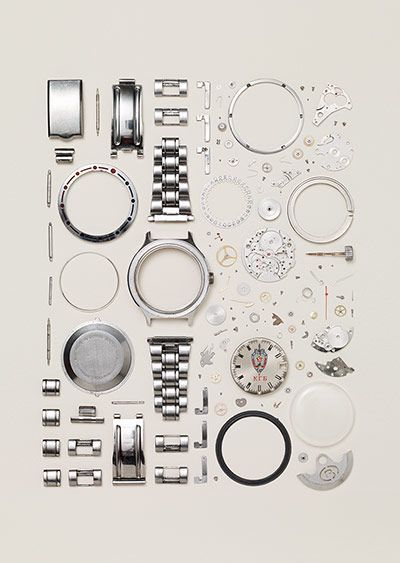 Disassembled Russian Vostok watch from the 90s. Number of parts: 130 – Todd McLellan