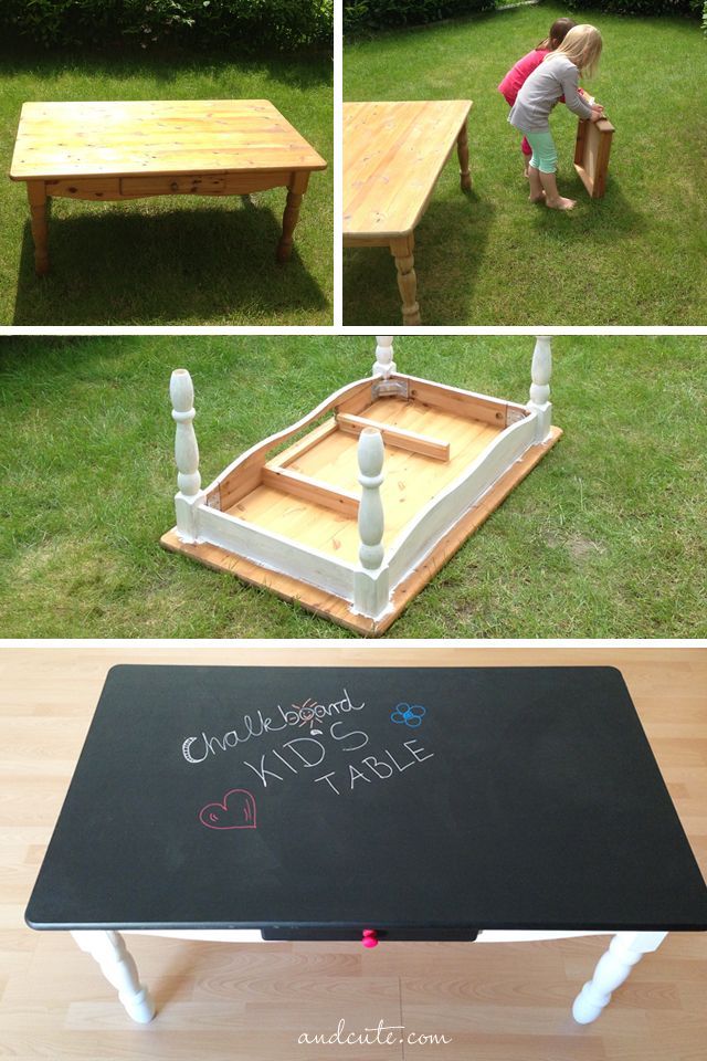 DIY Chalkboard Kids Table from old coffee table