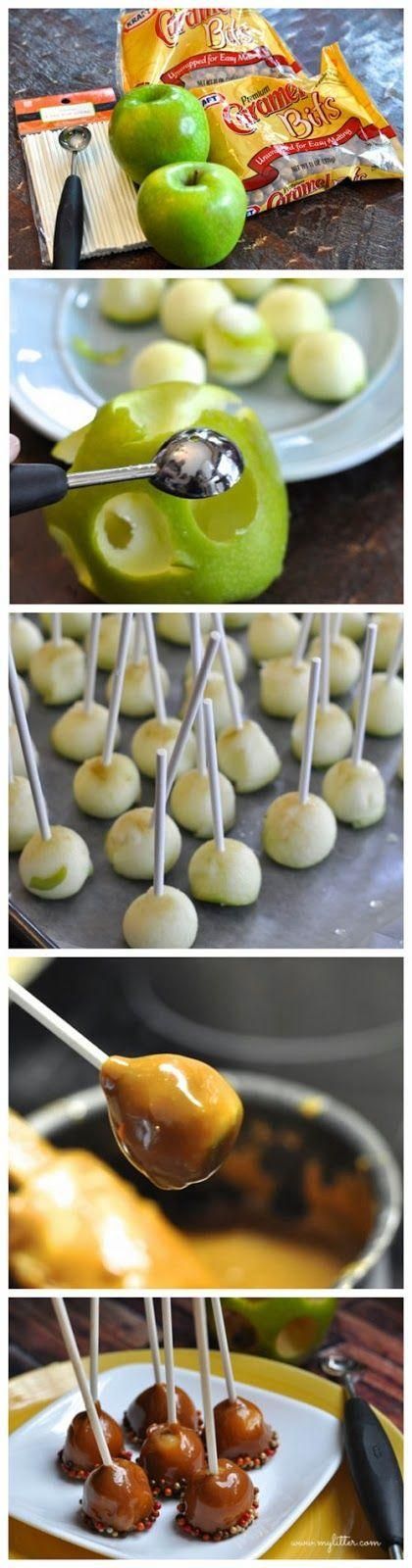 DIY Mini Caramel Apples – cute little bite size treat and perfect for little people. #minicaramelapples