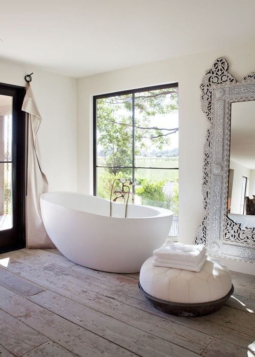 dream house interiors bathroom, giant bath, silver mirror