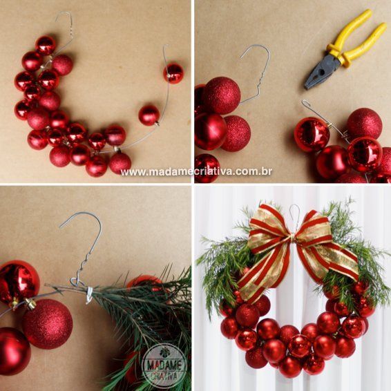 EASY DIY for Christmas! – How to make a Wreath with a hanger and Xmas balls – Como fazer Guirlanda de Natal com Cabide e bolas de