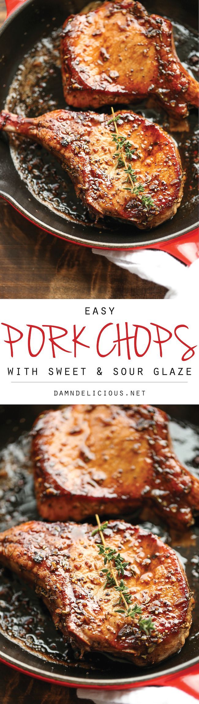 Easy Pork Chops with Sweet and Sour Glaze – The easiest, no-fuss, most amazing pork chops ever, made in 20 min from start to