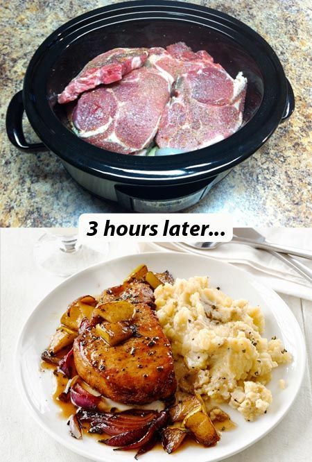 Easy Slow Cooker Pork Chops with Veggies & Mashed Taters (5-6 hrs on low / 3 hrs on high)