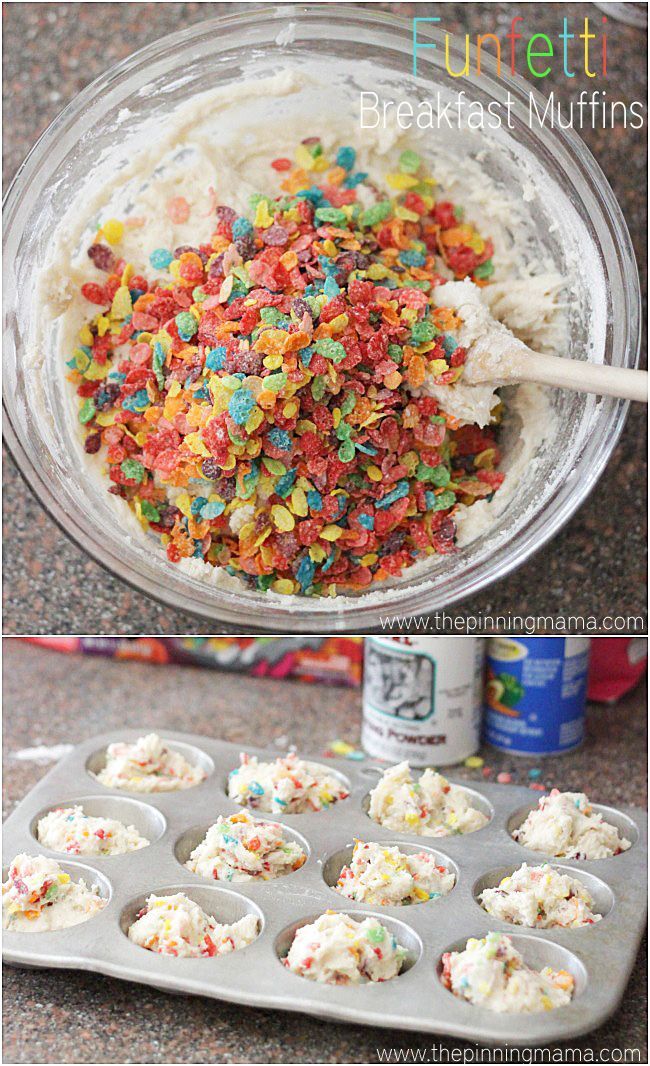 Funfetti Breakfast Muffins made with a secret breakfast ingredient  — click here for recipe!