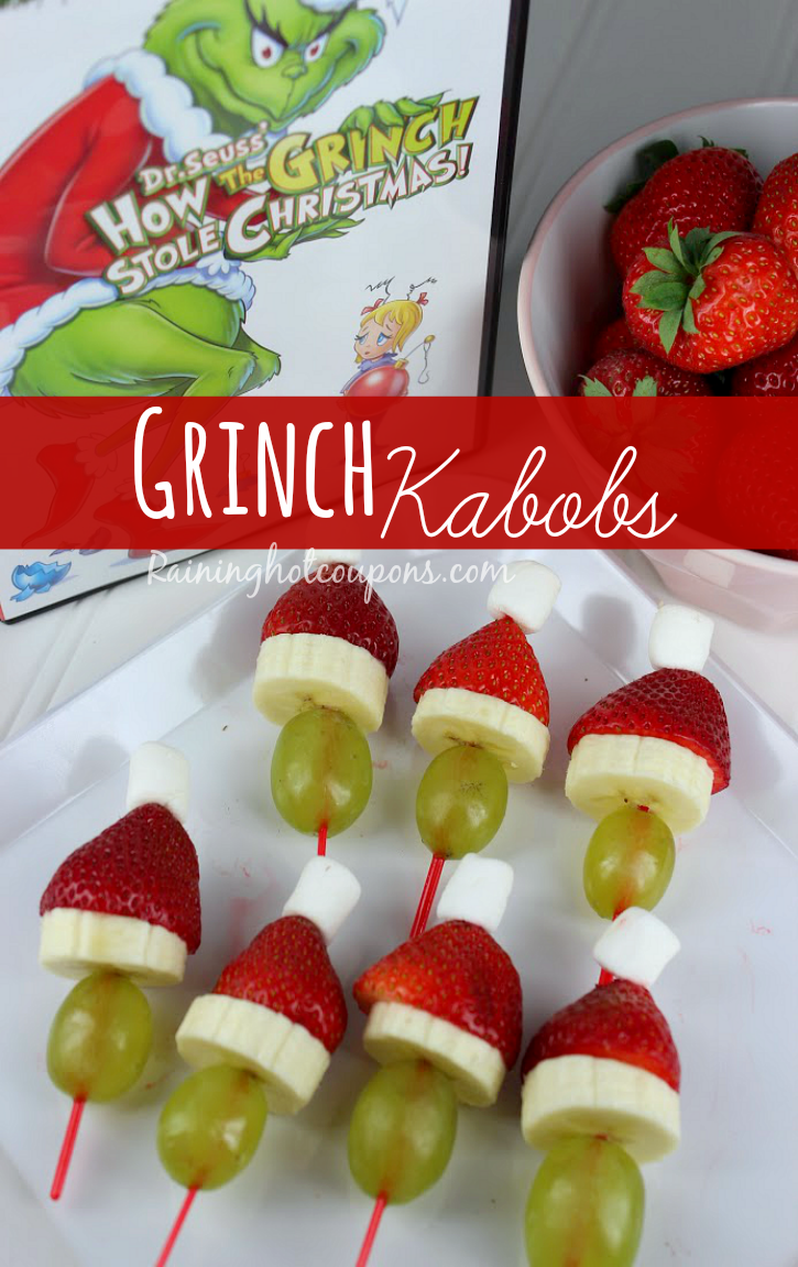 Grinch Kabobs Recipe. I saw these sitting in my childrens school office, waiting to be delivered to some lucky classroom. So cute!