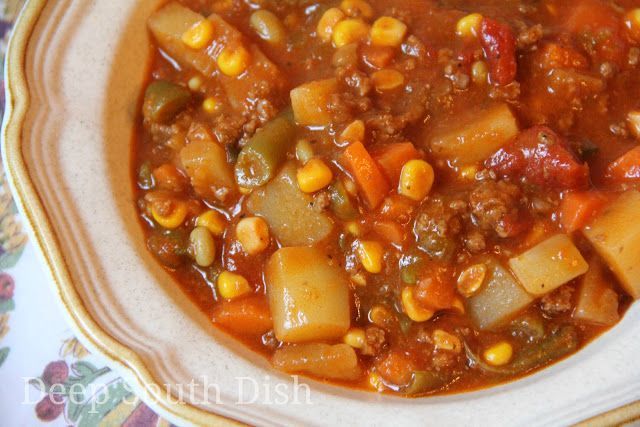 Ground Beef Hobo Stew (Campfire Stew, Girl Scout Camp Stew, Coffee Can Stew, Beggar Stew, Mulligan Stew)…link w/recipe