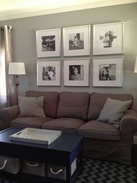 Handsome, classic gallery above a sofa. Check out CraftTeacherLadys blog — shes got some great tutorials. Amazing painted
